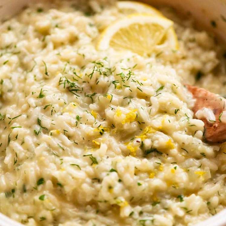 Creamy Lemon Herb Baked Risotto fresh out of the oven